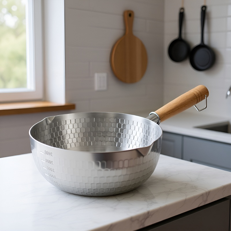 아기 가정용 찌개냄비 나무 손잡이 이유식냄비 망치무늬 작은 우유냄비 라면냄비 일본식 찌개냄비 스텐냄비 찌개냄비 나무 손잡이 아기 이유식냄비