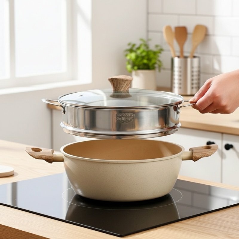 Visual binaural stew pot on stovetop