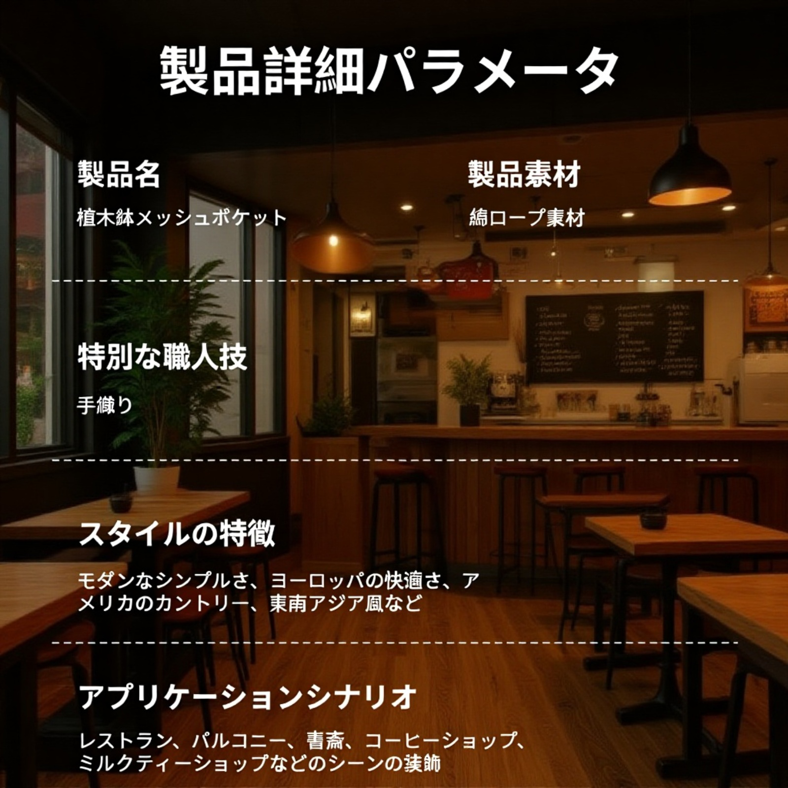 吊り下げ用手編みプランターネットバスケット