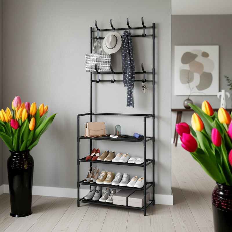 Multifunctional Simple Clothes Rack & Shoe Organizer with Door Hook