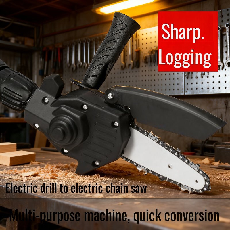Power tool set for converting drill to chainsaw