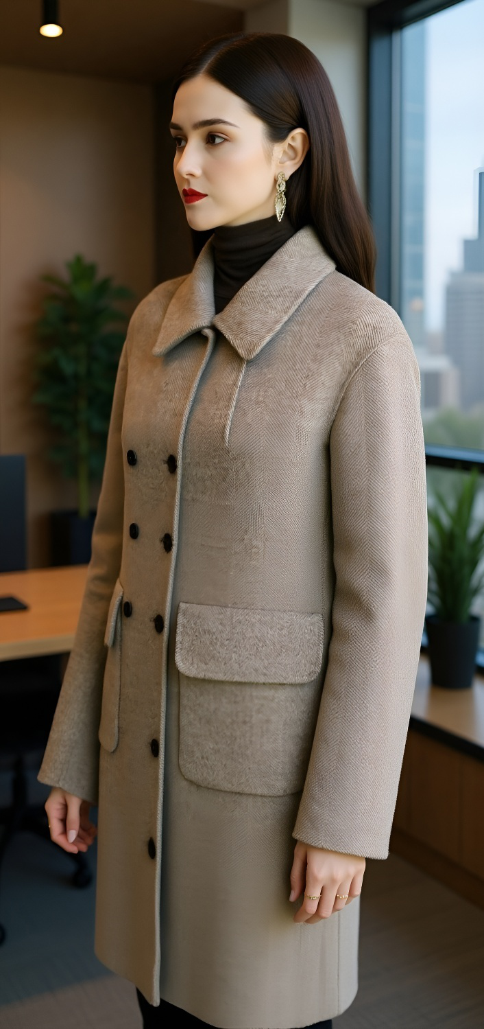 ミドル丈コットンツイードコート着用イメージ