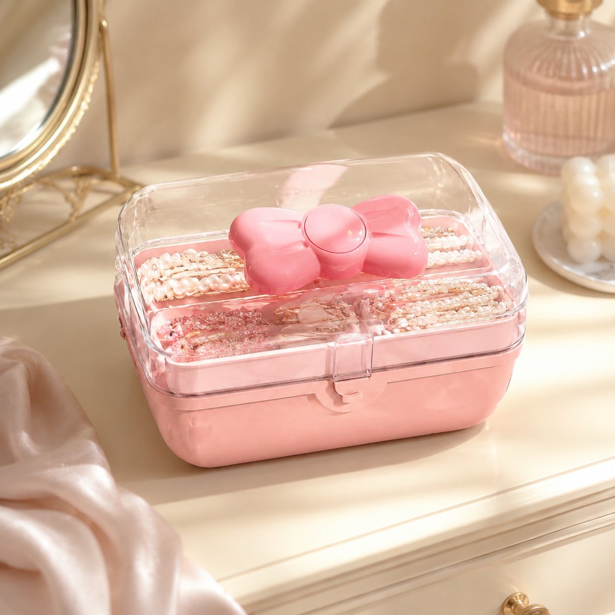 Compact storage box for hair ties and clips