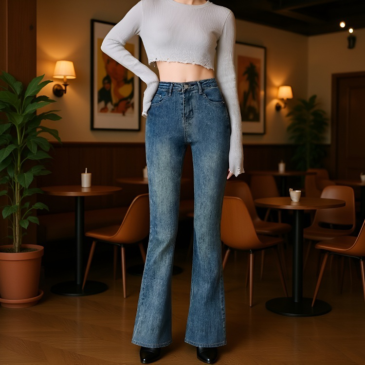 여성 하이웨스트 조거 스판 슬림핏 데님 팬츠 봄 퍼플레어 데님 팬츠