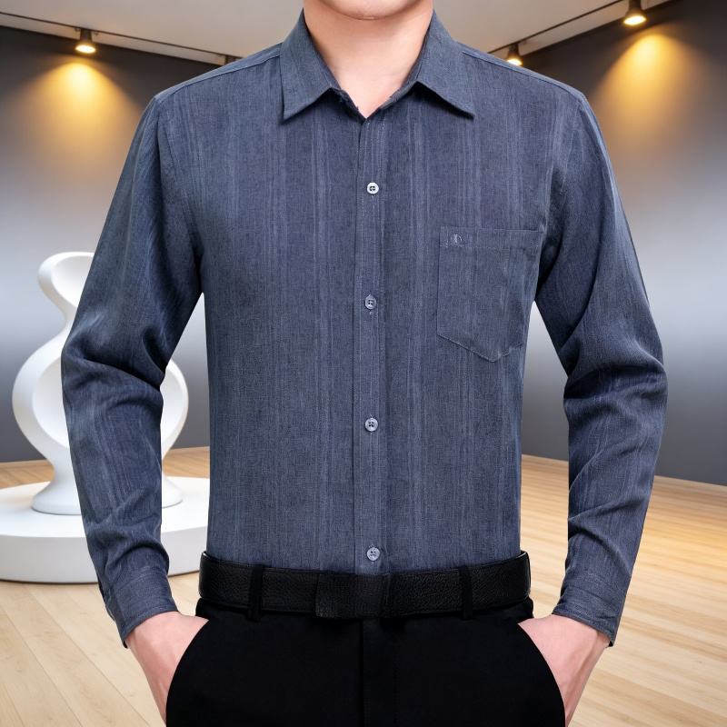 고급 면마 소재로 제작된 남성 셔츠 디테일