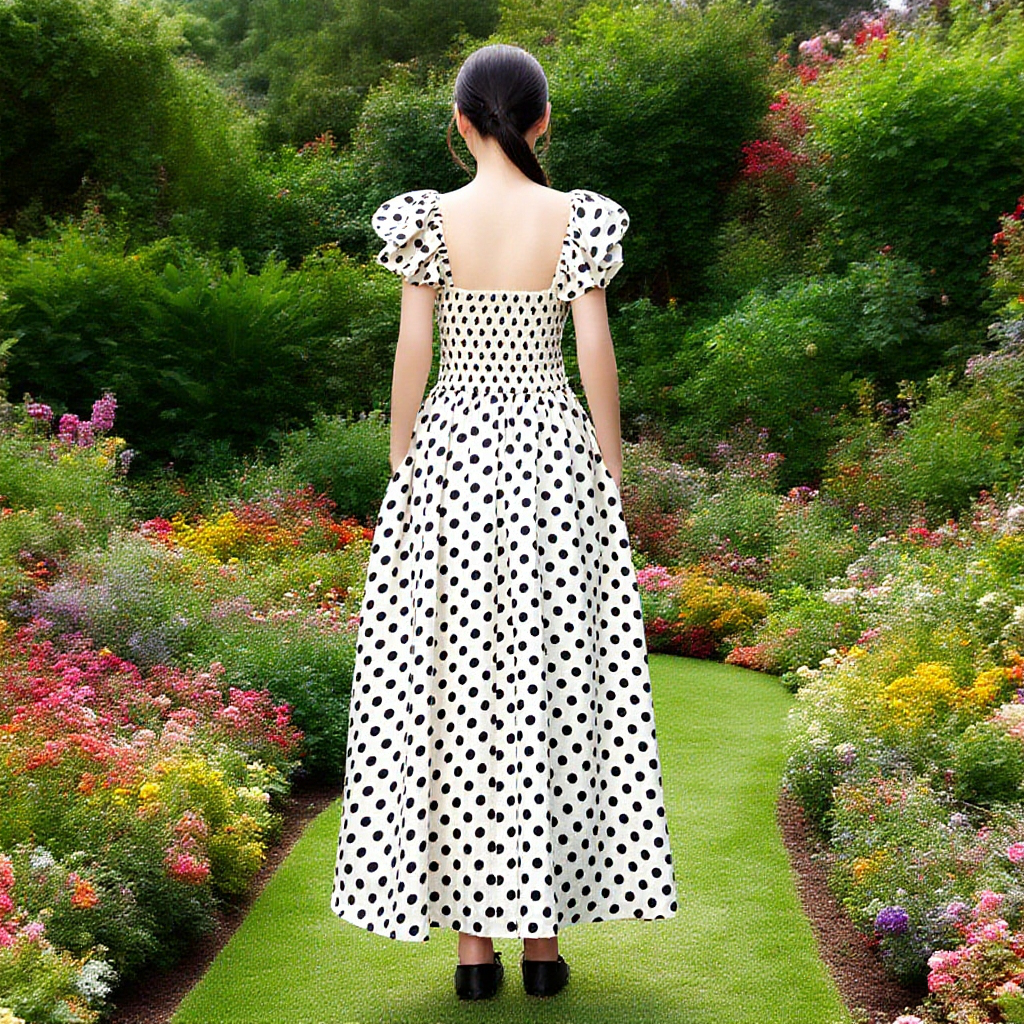 여름 도트 패턴 빅사이즈 슬림핏 롱 원피스