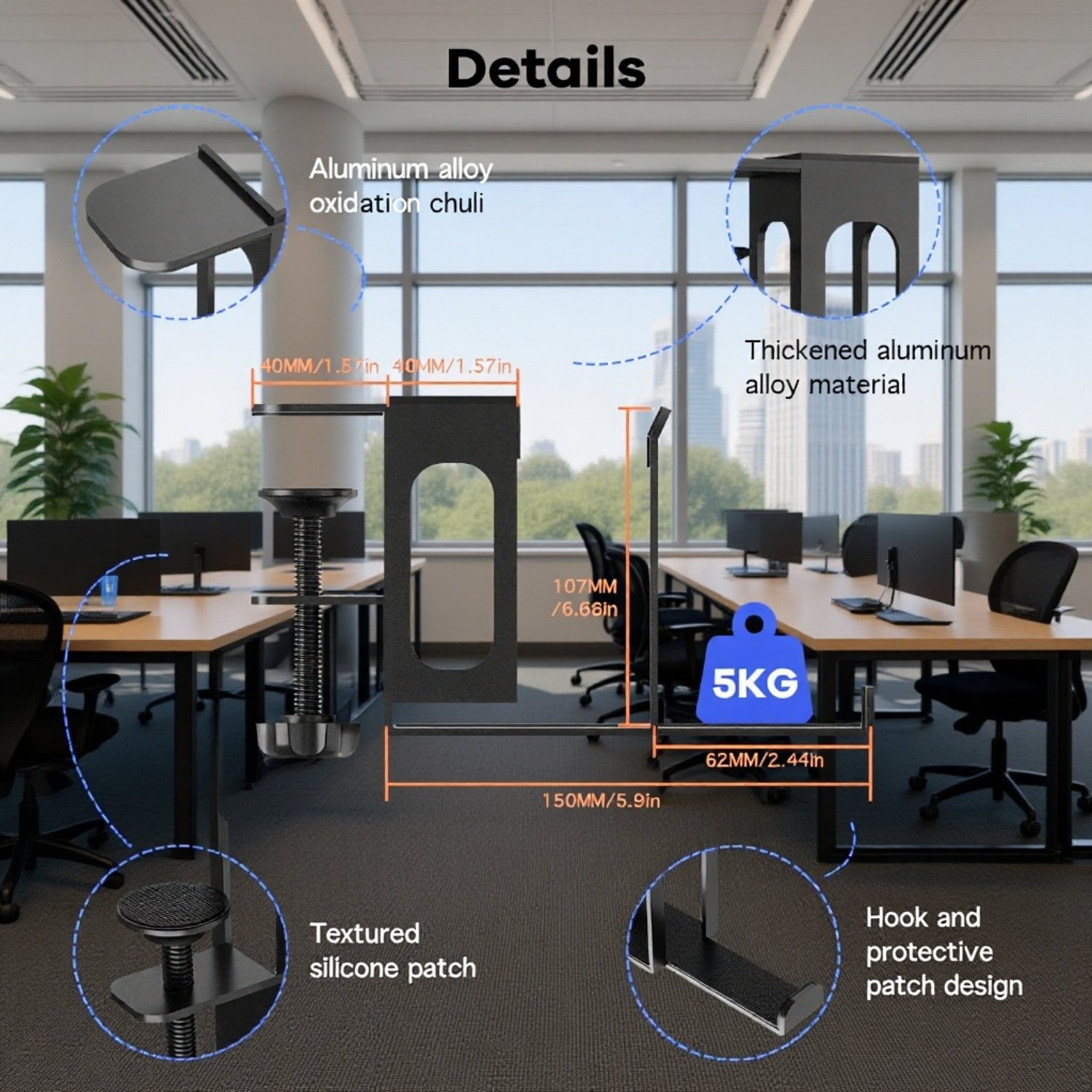 Soporte para portátil con gancho para asa integrado