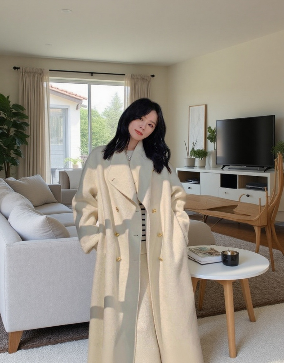 하프 무릎 길이 여성 겨울 코트