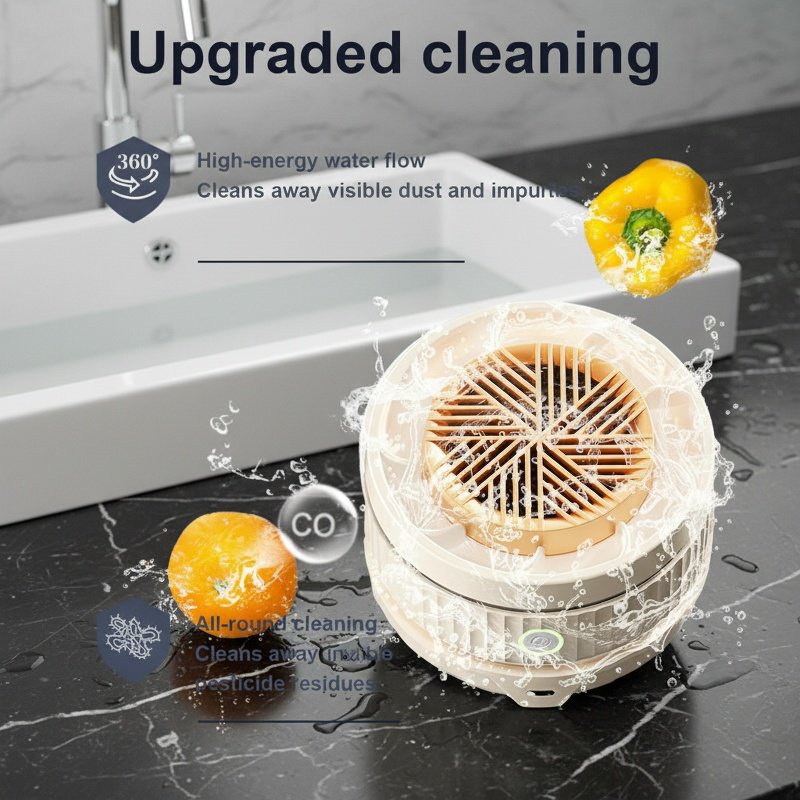 Electric washing machine cleaning assorted fruits