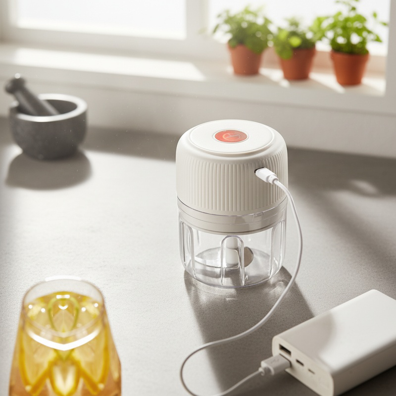Compact wireless garlic chopper with transparent bowl