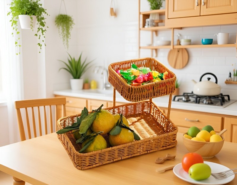 Cesta de almacenamiento de ratán con diseño elegante