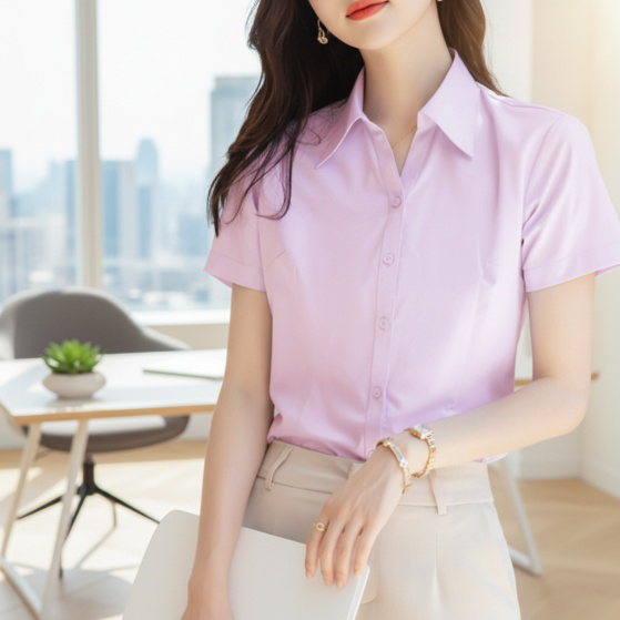 여성 작업복 대나무 화이트 셔츠 전체 모습