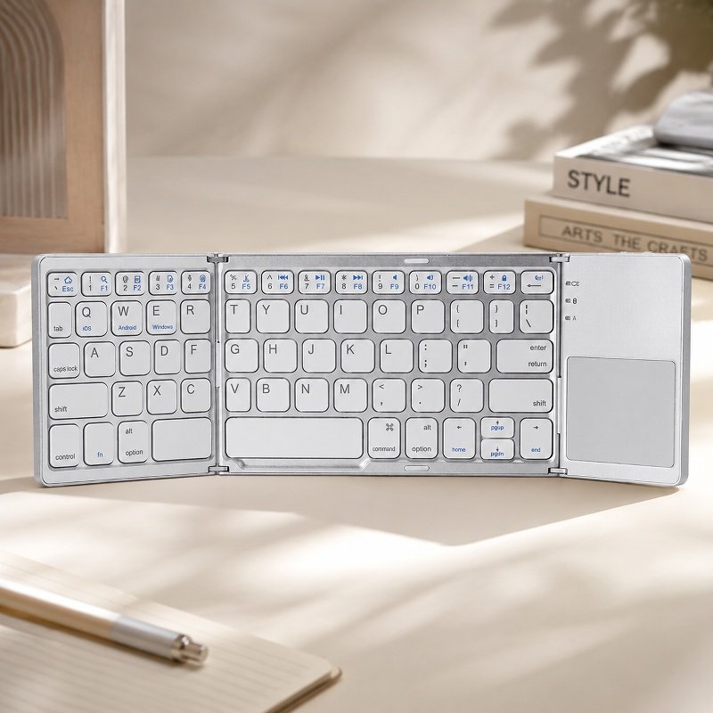 Clavier Bluetooth pliable à trois volets avec pavé tactile