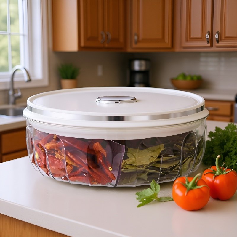 Recipiente hermético transparente para almacenar condimentos en la cocina del hogar.
