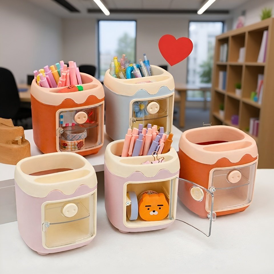 学生向けカートン文具プラスチックペンケース 子供学校用ペン立て 四角収納ボックス