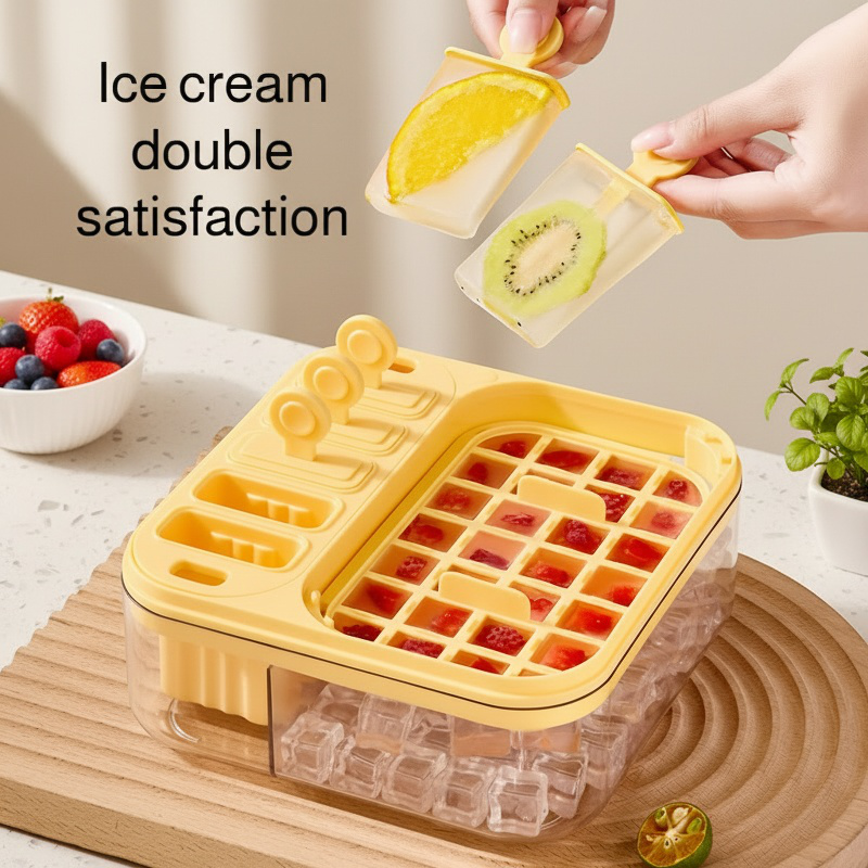 2-in-1 Plastic Ice Cube Maker, Convenient Ice Tray