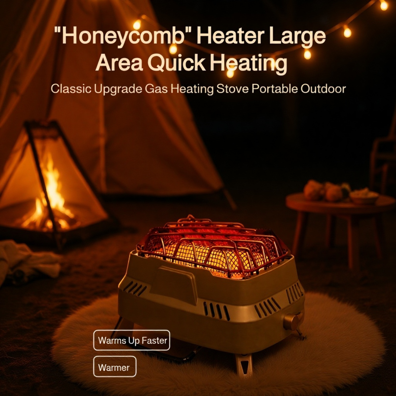 Tragbarer Outdoor-Gaskartuschen-Heizofen im Einsatz beim Camping