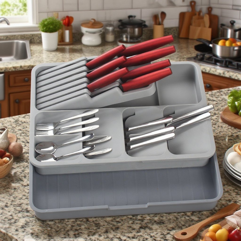 可伸縮廚房刀叉分隔收納盤