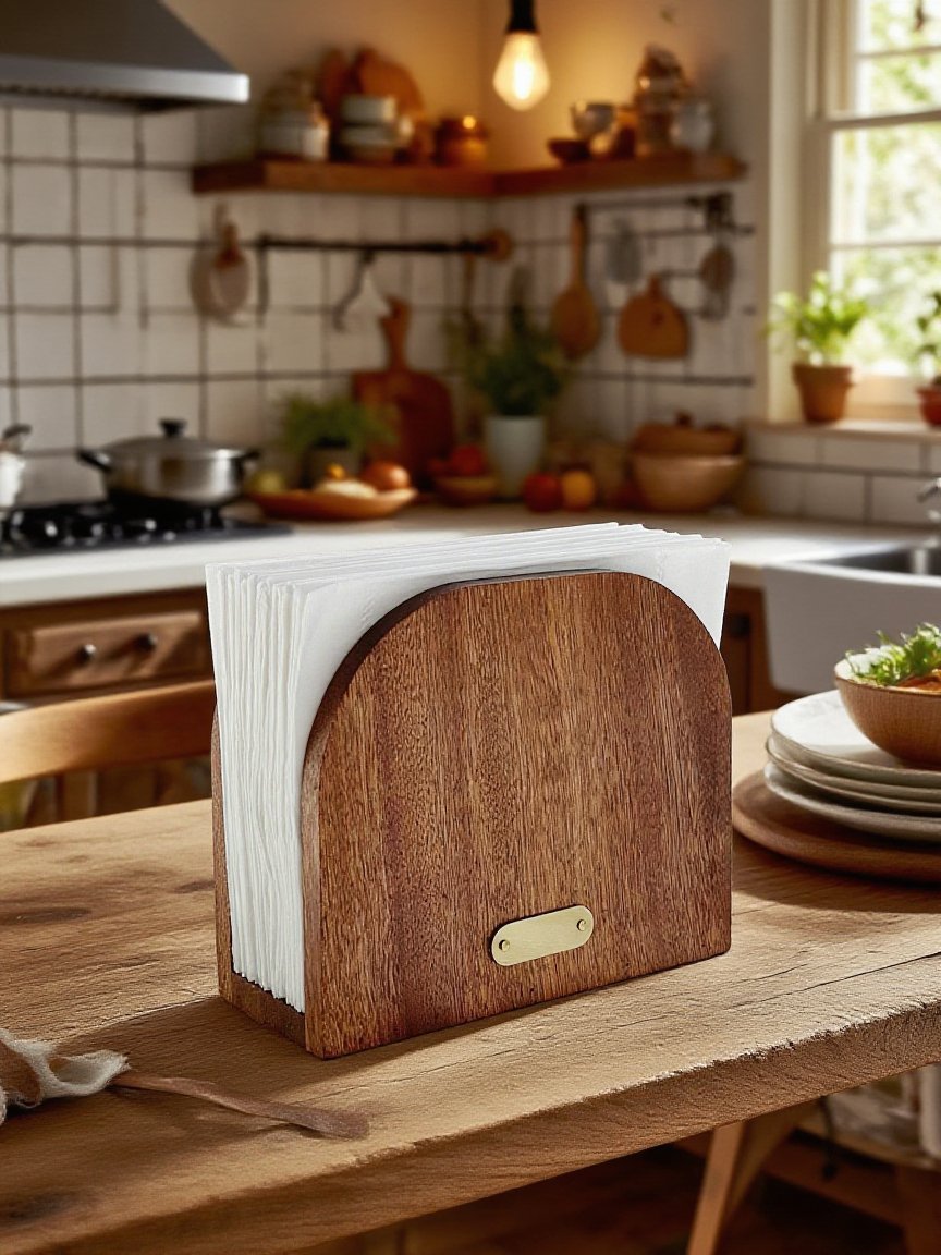 優雅實木餐巾紙收納架裝飾效果