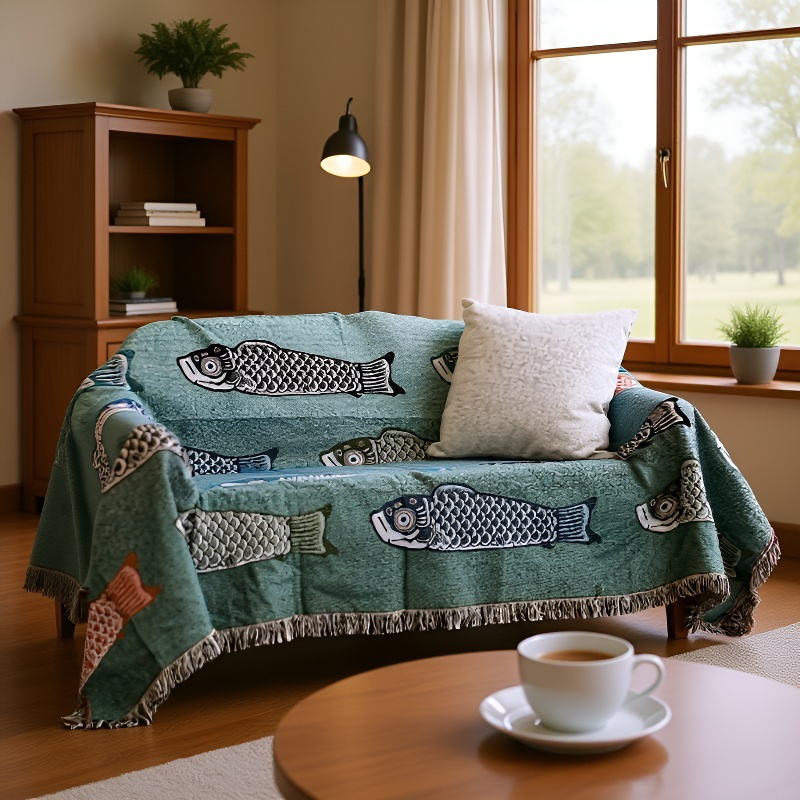 防塵フルカバーソファータオル 鯉装飾カーペット・テーブルクロス ソファブランケット 鯉柄テーブルクロス