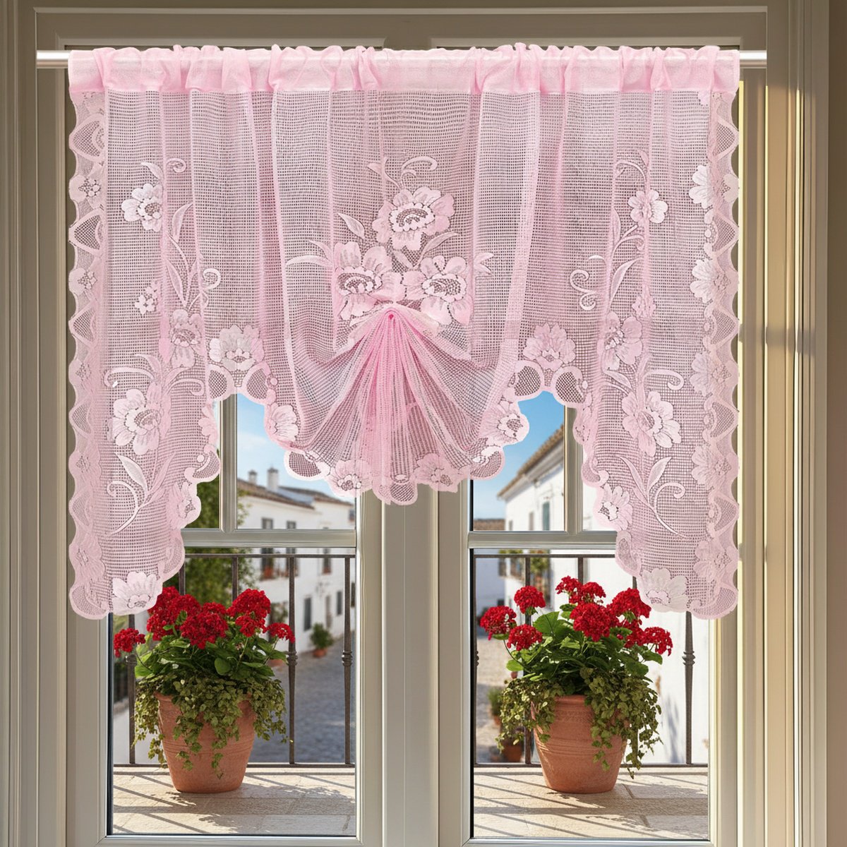 Rideau en dentelle blanche à papillon avec cordon de serrage