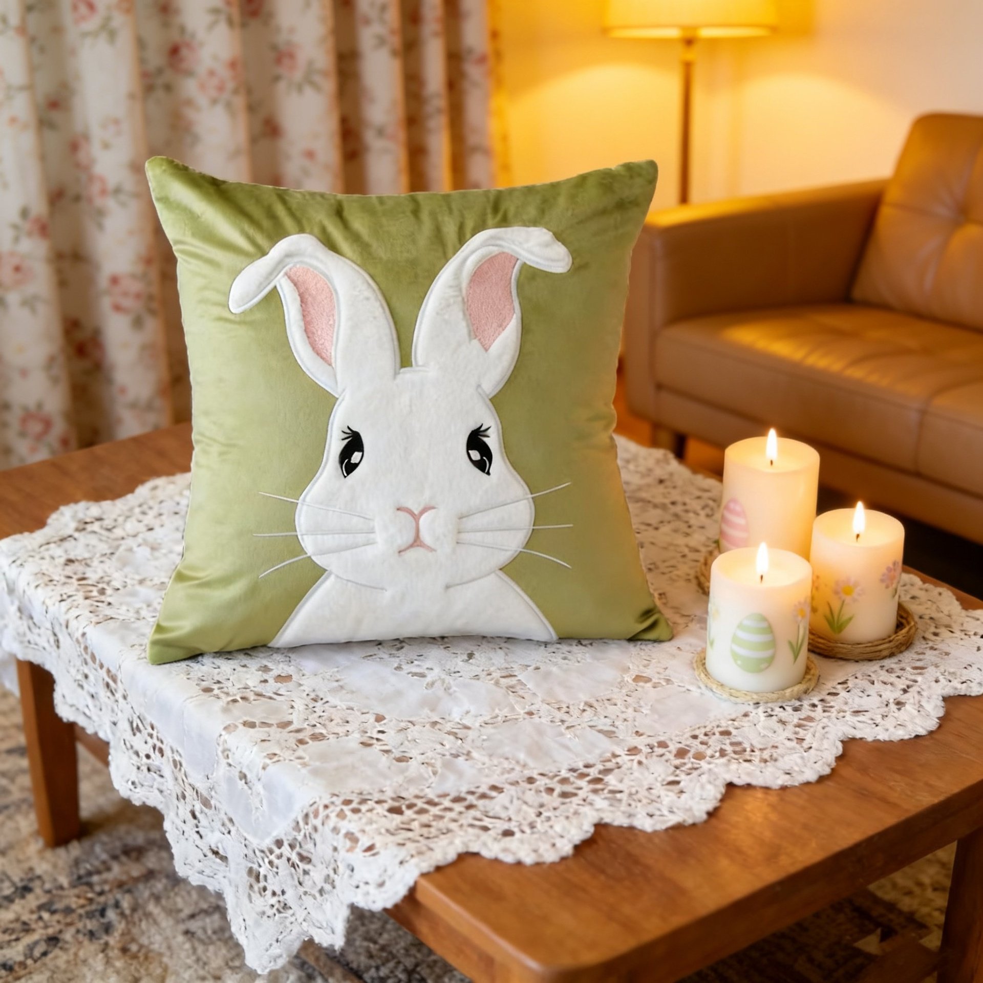 Cute Easter Bunny Embroidered Sofa Cushion Pillow Cover Holiday Decoration