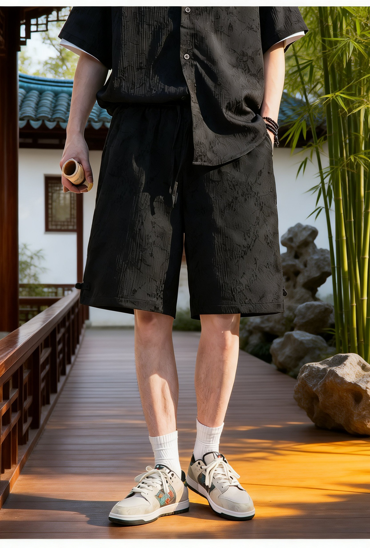 夏用メンズ五分丈パンツの裾部分アップ
