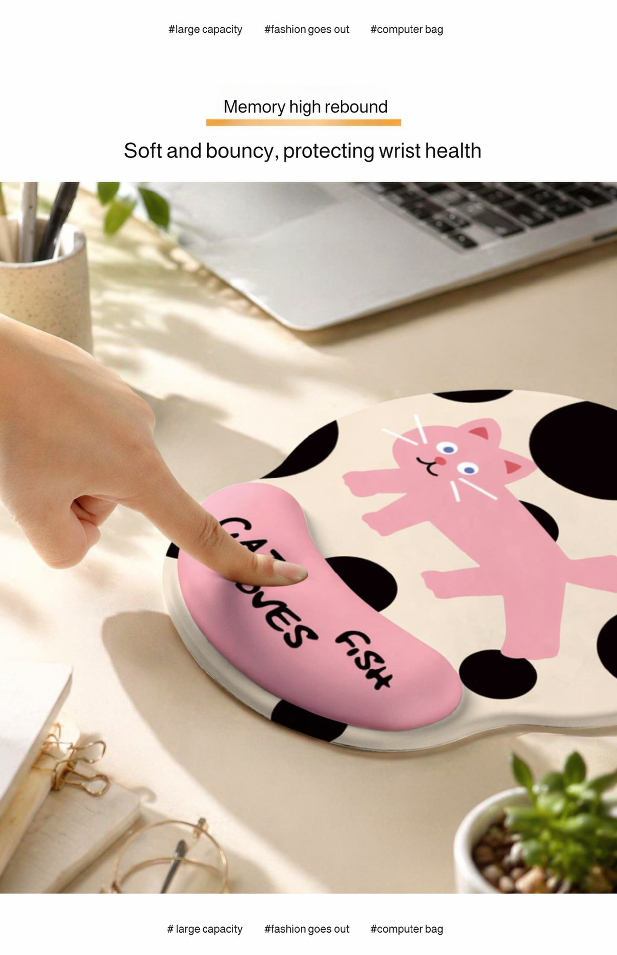 Cute and soft pink cat mouse pad for desktop computers