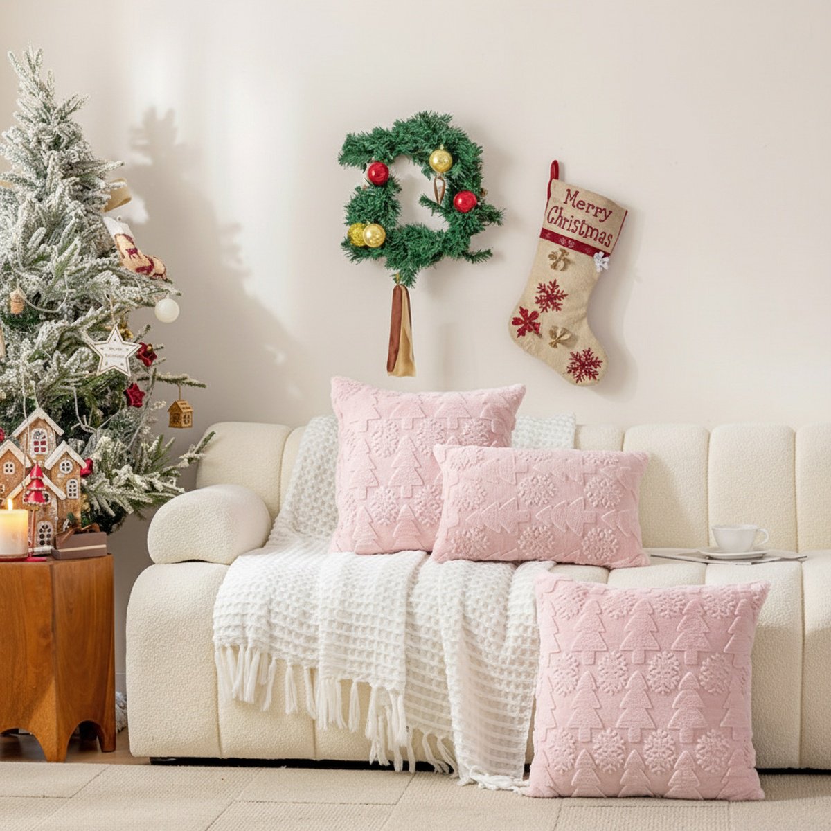 Housse de coussin unie à flocons de neige pour Noël, usage domestique