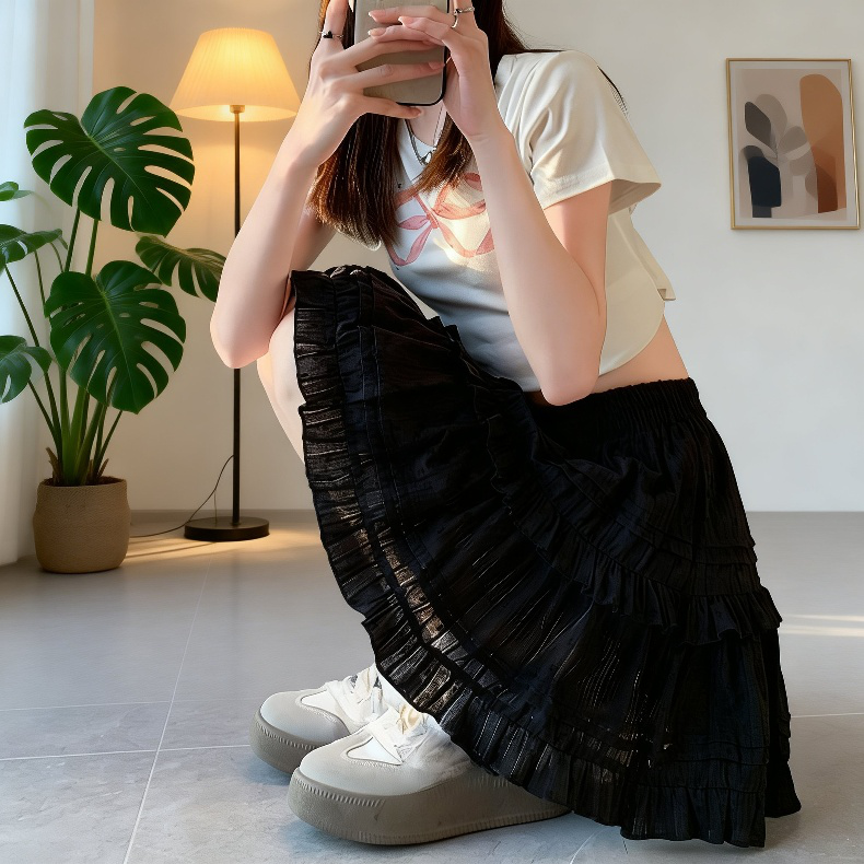ミニケーキスカート インナーショートパンツ付き 韓国風Aラインスカート 家用可愛い美脚スカートパンツ