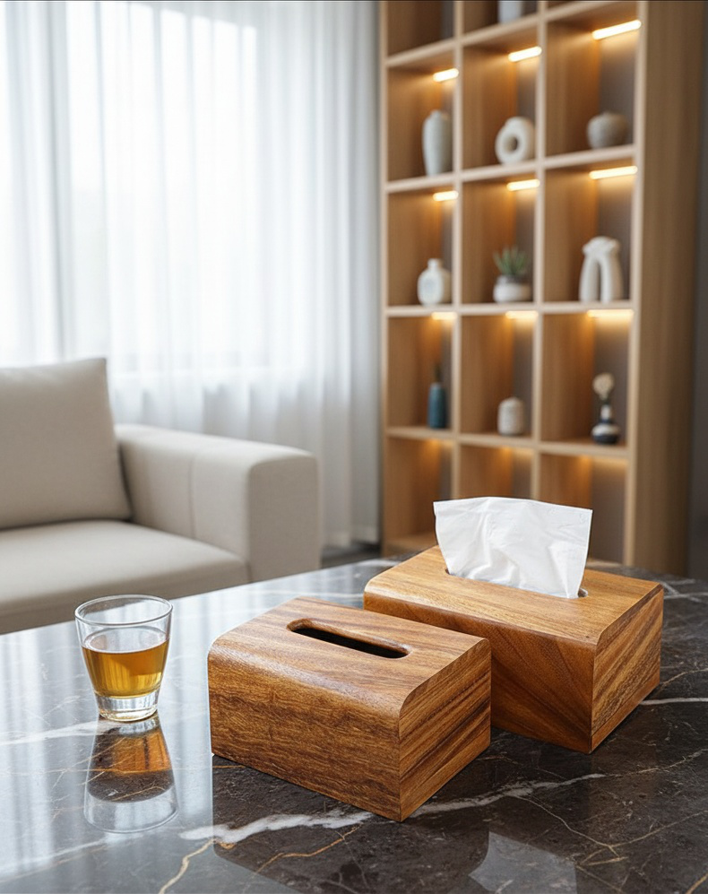 Boîte à mouchoirs en bois avec finition soignée