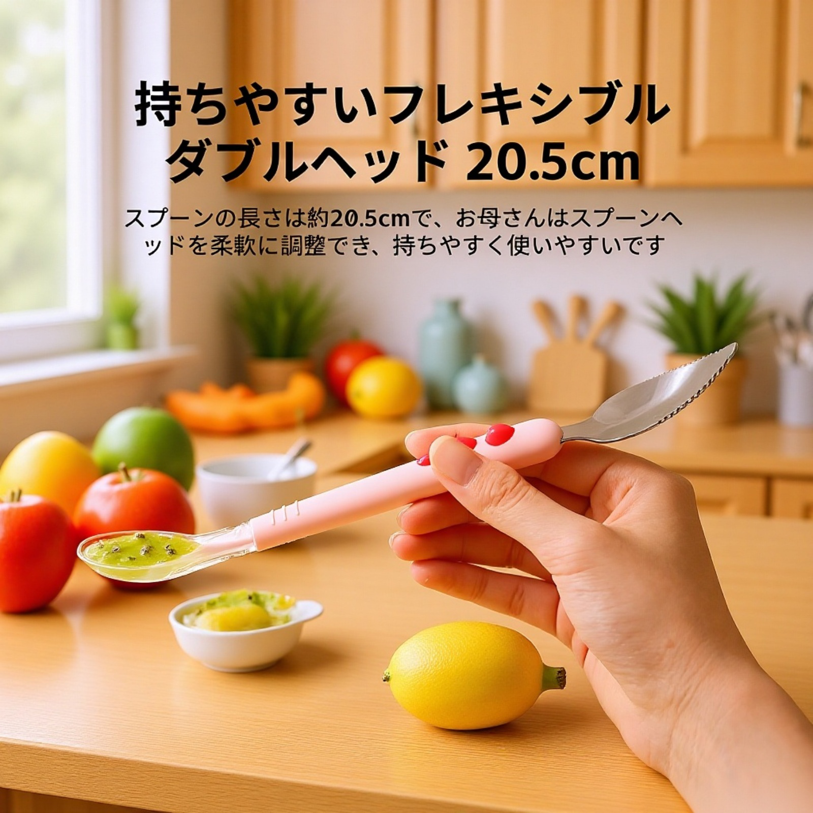 ステンレス製ベビー用フルーツ離乳食シリコンスプーン 子供用食器