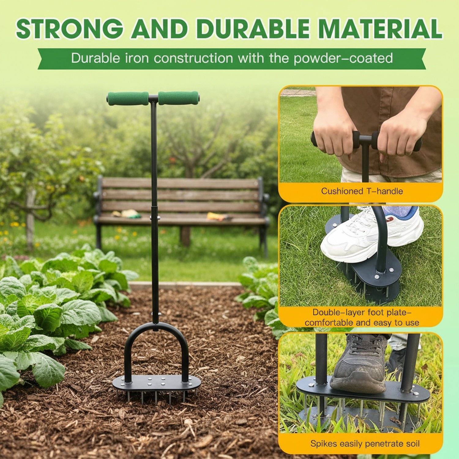 Heavy duty garden soil perforator tool in use