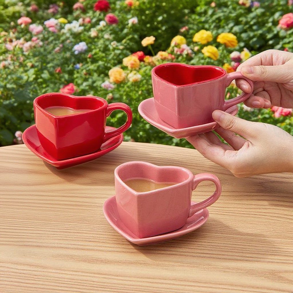 고가치 러브 커피잔과 접시 세트 심플 세라믹 컵 홈 커피잔