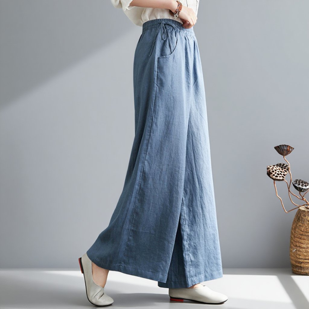 하이웨스트 캐주얼 와이드 팬츠 드롭 와이드 린넨 와이드 팬츠녀