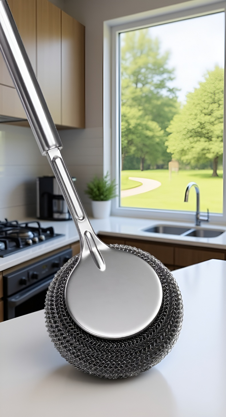 Küchenhelfer: Edelstahl-Reinigungsbürste mit praktischem langem Griff