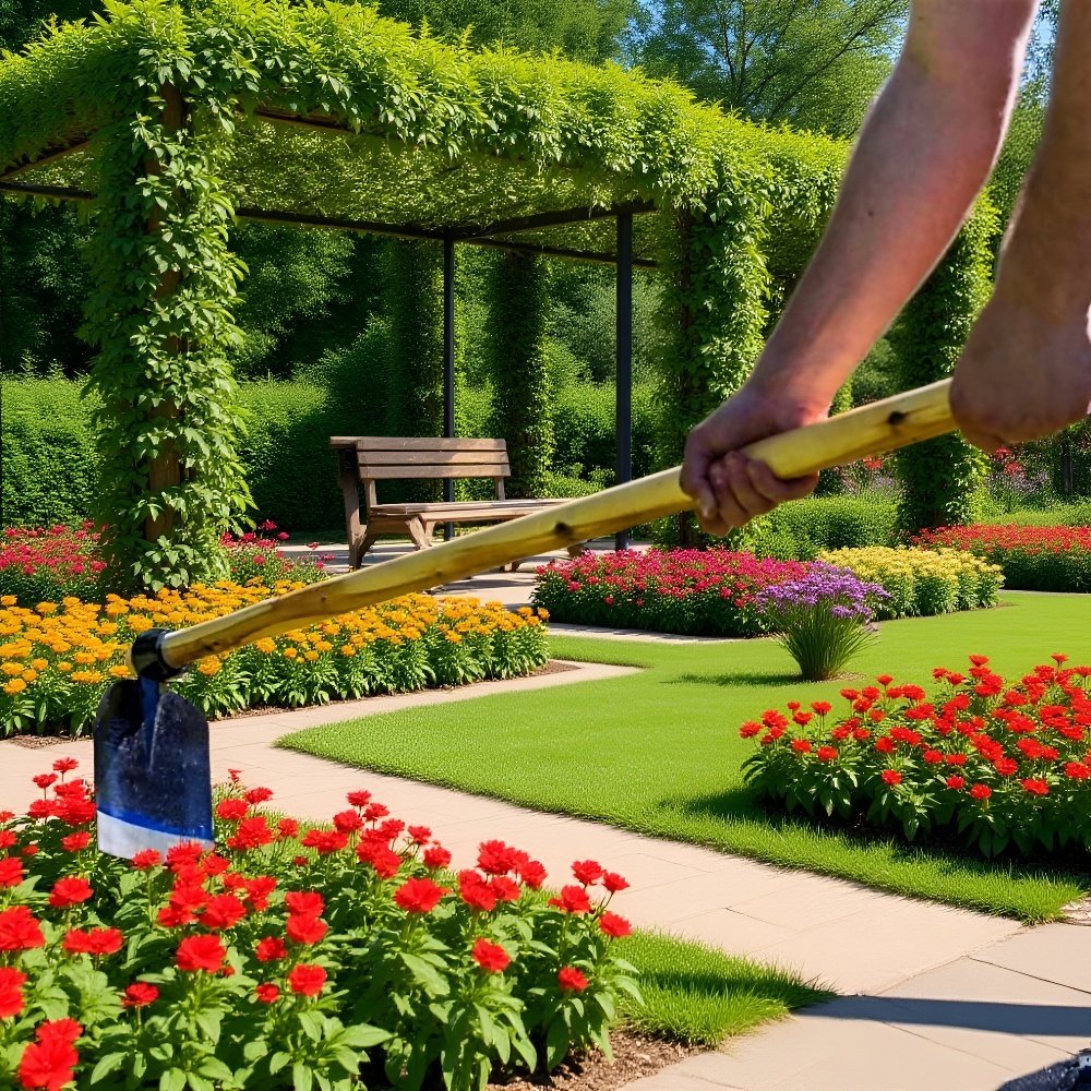 Kovácsolt acél fejű kapa természetes fa nyéllel