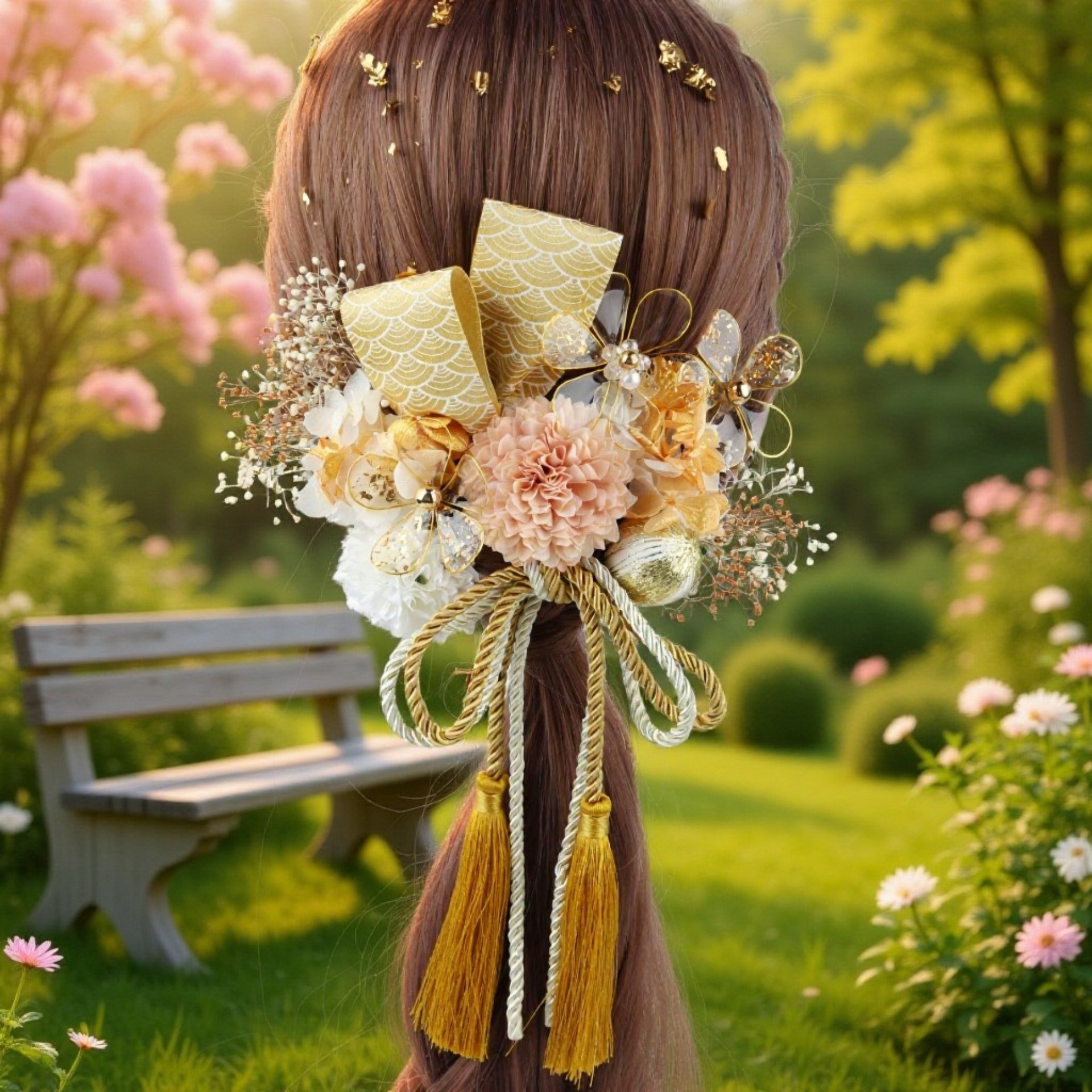 Handgefertigte Kristallblumen-Haarnadel im japanischen Trockenblumenstil