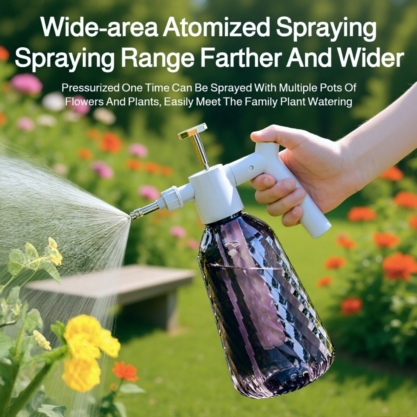 Close-up of the adjustable nozzle of the watering sprayer