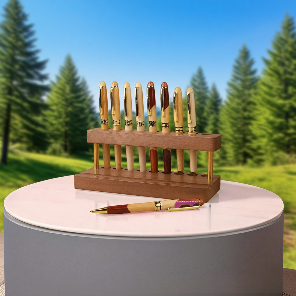 高級無垢材ペンホルダーの斜め差し込みデザイン詳細