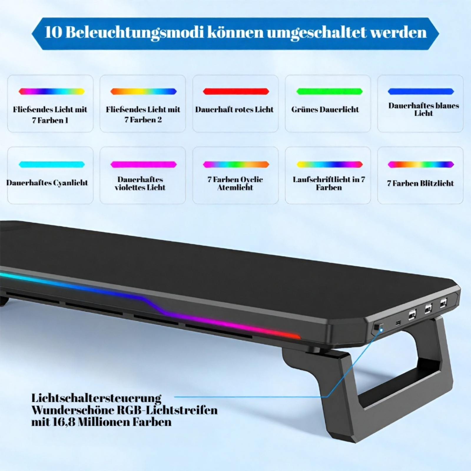 Cooler Computer-Erhöhungsständer, Erweiterungsdock, Desktop-Speicherregal, faltbares, leuchtendes Di