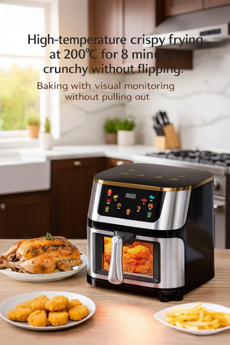 Large capacity air fryer with visual touch screen