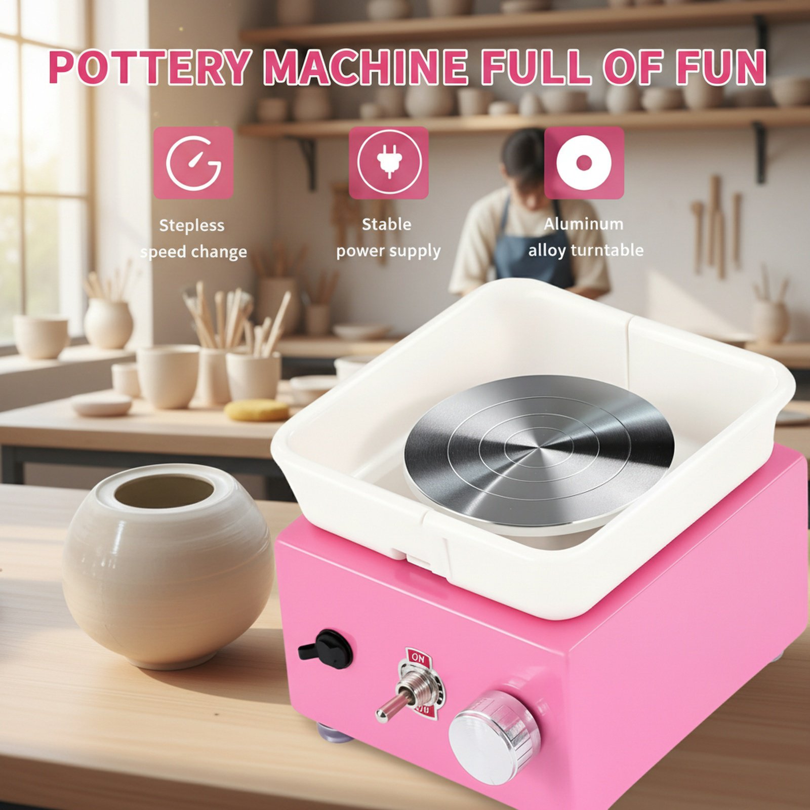 Infinitely variable speed electric mini pottery wheel