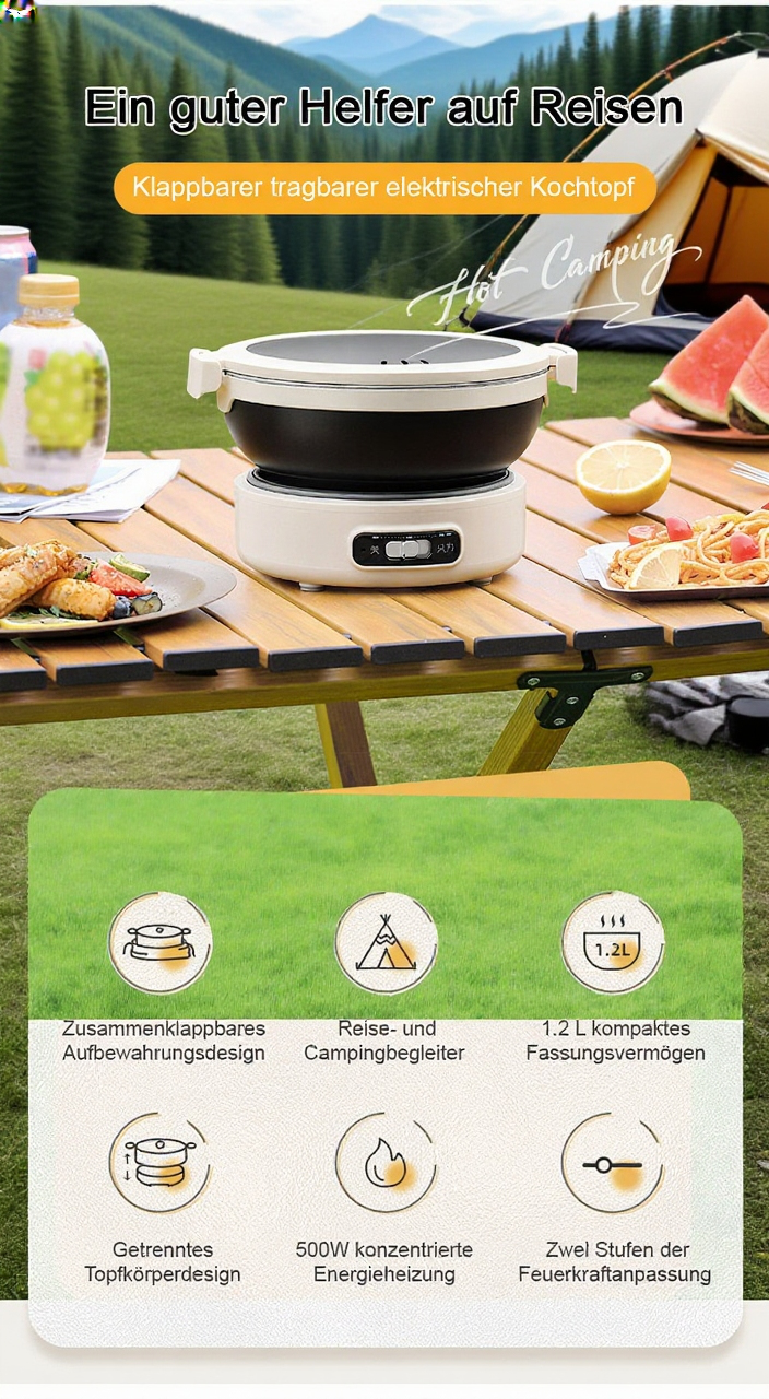 Tragbarer Edelstahl-Elektrotopf für Outdoor und Reisen