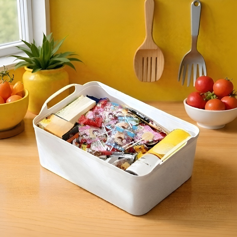 멀티 토트 수납함 솔리드 플라스틱 수납 정리함 덮개 달린 옷과 잡동사니 수납함