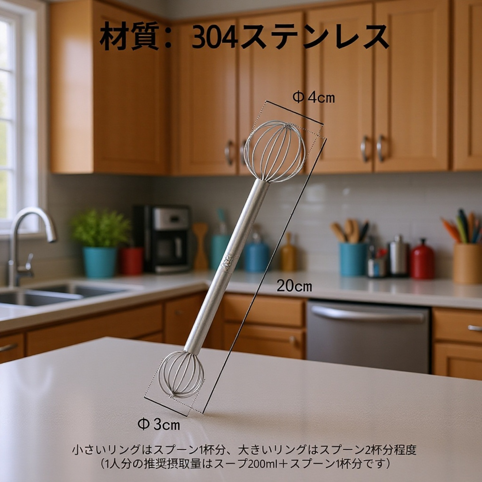 304ステンレス製ダブルヘッド攪拌スプーンの全体画像