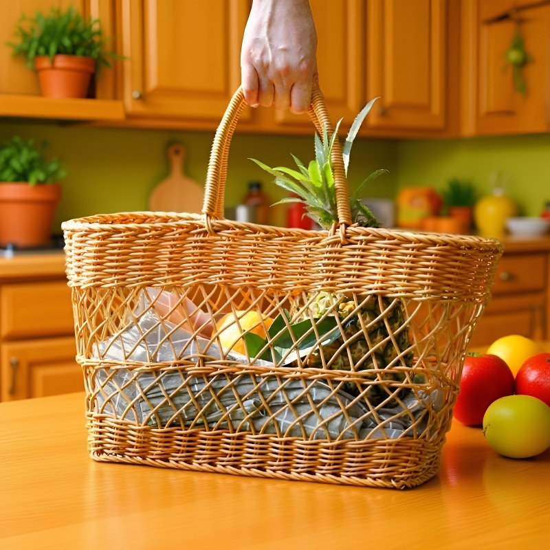 Cesta de la compra tejida a mano de imitación de ratán