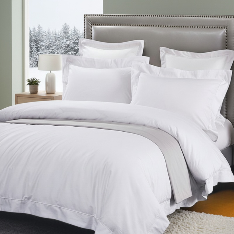 Close-up of soft pure cotton fabric from the bedding set