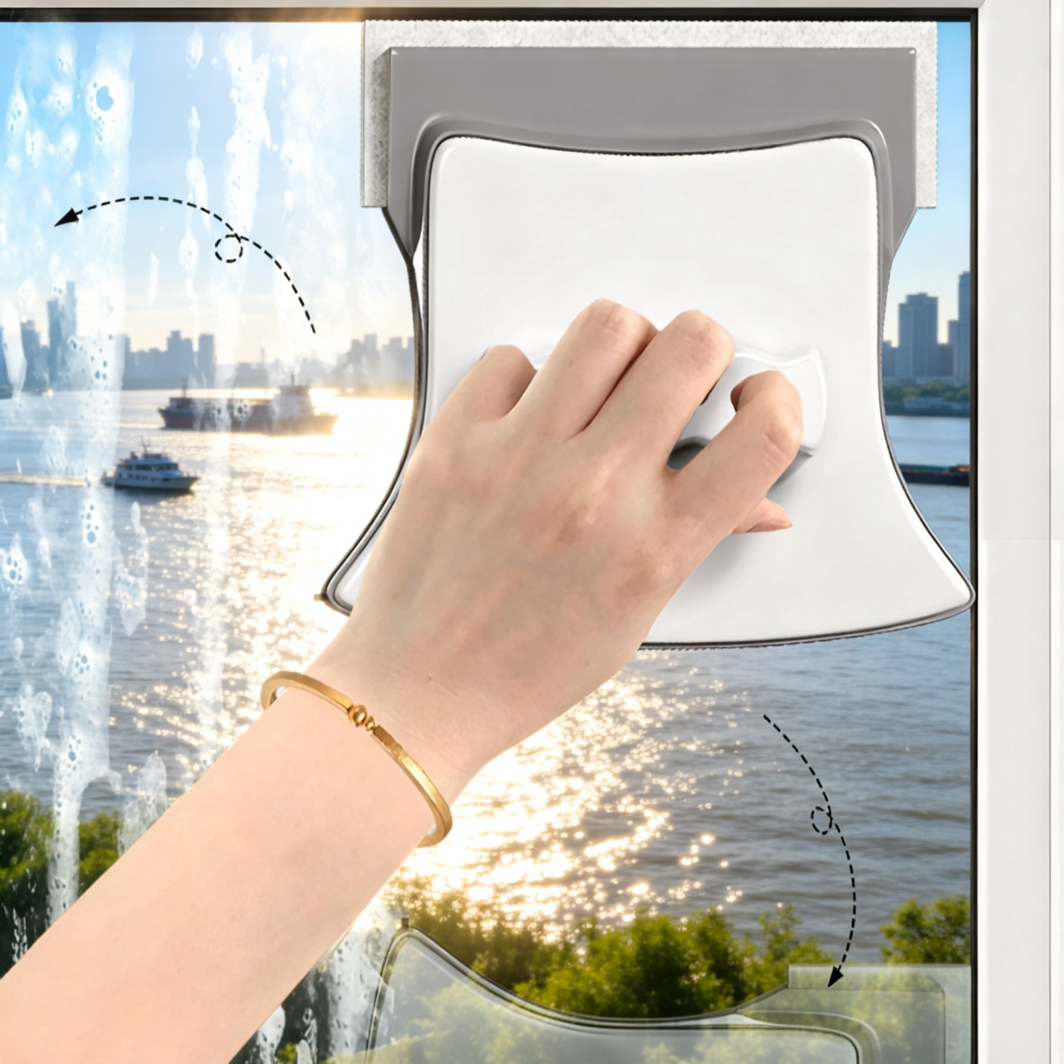 Limpiador de ventanas de doble cara con imán fuerte