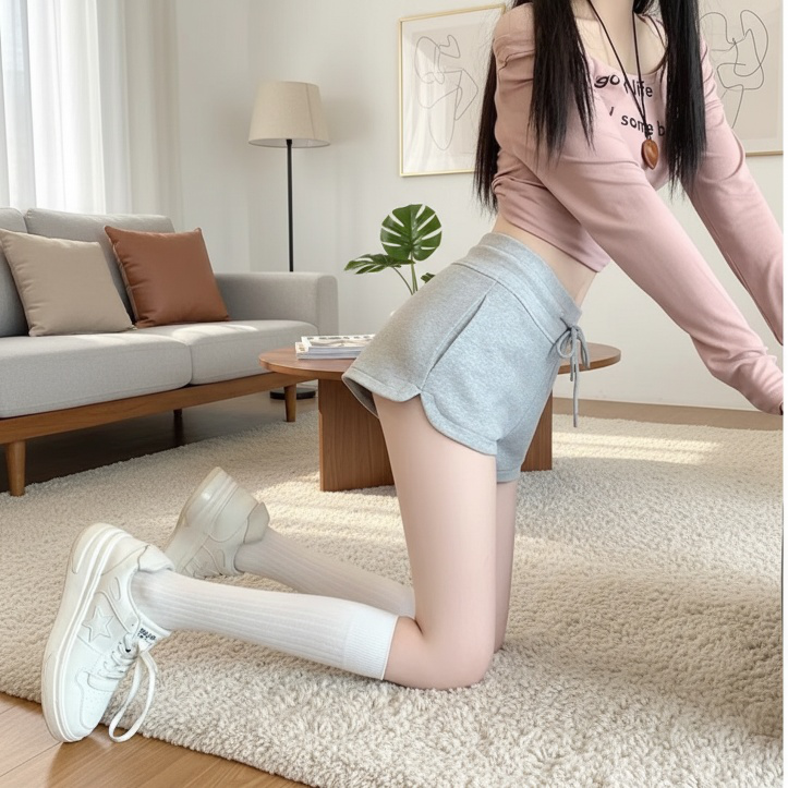 키작은 여자 반바지 슬랙스 통바지 솔리드 하이웨스트 와이드 팬츠 캐주얼 반바지 여성복